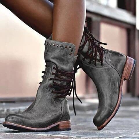 Faux Leather Lace-Up Boots