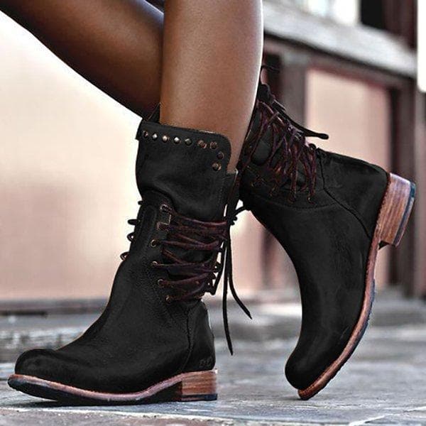 Faux Leather Lace-Up Boots